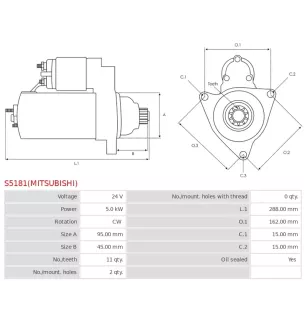 Démarreur 24V 5.0kW Mitsubishi UD14627 114474