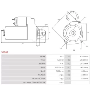 Démarreur 24V 5.50kW 13 dents AS-PL S5182, UD11084S, CARGO 112342, HYUNDAI / KIA 36100-83010, MITSUBISHI M003T95071