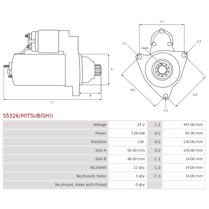 Démarreur 12V 1.40kW Mitsubishi M009T84171 M009T84171AM