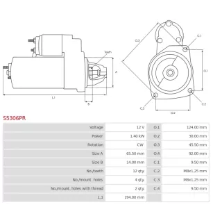 Démarreur 12V 1.40kW 12 dents BOSCH 0986021651, CARGO 113254