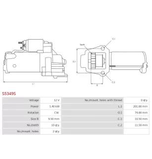 Démarreur 12V 1.40Kw 10 dents  OPEL 12655055, DIXIE S-80616, KRAUF STM1657, MITSUBISHI M0T24072, M000T24072, AS-PL UD20451S