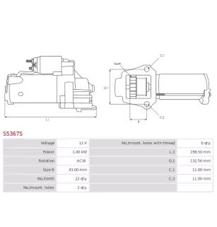 Démarreur 12V 1.40kW Ford UD20408S 7H6T-11000-AC