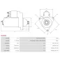 Démarreur 12V 1.70kW 14 dents AS-PL S5469S, UD90582S, CARGO 114444, DELCO DRS0291, DS1401