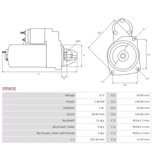 Démarreur 12V 1.40kW 12 dents AS-PL UD101251S, MITSUBISHI M000TD2571, M000TD2572, M0TD2571, M0TD2572