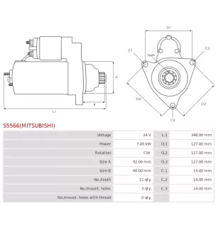 Démarreur 24V 7.00kW Mitsubishi UD14637 116560