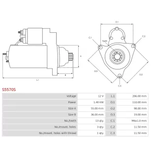 Démarreur 12V 1.40kW 13 dents AS-PL UD101248S, UD101249S, CARGO 115525, HONDA 31200-ZW1-004, 31200-ZW10-040