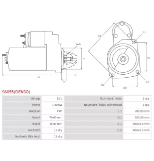 Démarreur 12V 1.80kW 12 dents BOSCH 0399707152, 0986025940