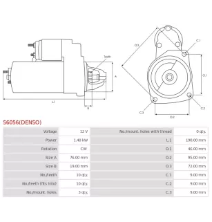 Démarreur 12V 1.40kW 10 dents BOSCH 0001137003, 0001137004