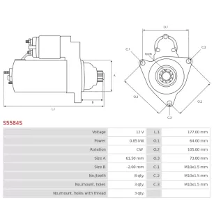 Démarreur 12V 0.85Kw 8 dents MITSUBISHI M000T46371, M000T46371AM, M000T46371ZT, M0T46371, M0T46371AM, M0T46371ZT