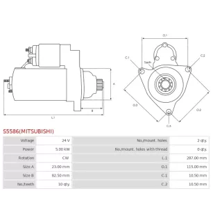 Démarreur 24V 5.00Kw 10 dents MITSUBISHI M8T60383, M008T60383, AS-PL UD101862(MITSUBISHI)S