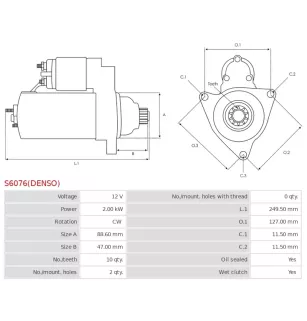 Démarreur 12V 2.00kW Caterpillar UD810315 113172
