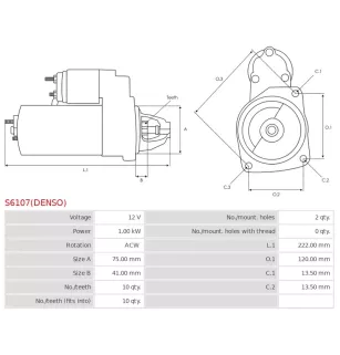 Démarreur 12V 1.00kW 10 dents BOSCH 0986029070, F042000210