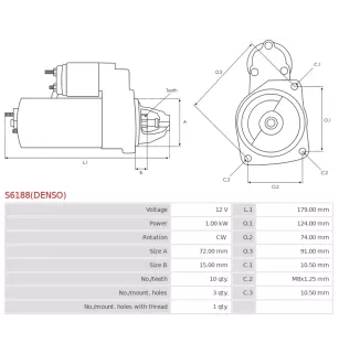 Démarreur 12V 1.00kW 10 dents AS-PL S6235S, UD808768(DENSO)S