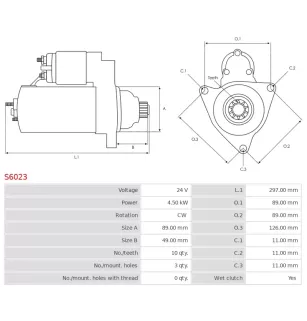 Démarreur 24V 4.50Kw 10 dents DENSO DSN939, DSN2039, 228000-5641, 228000-5640, DELCO DS5009, DRS3899N