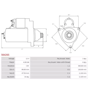 Démarreur 12V 4.00kW 10 dents AS-PL UD18561S, DENSO 438000-2920, 438000-2921, DIXIE 246-31107, S-80569