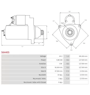Démarreur 24V 4.80kW 10 dents AS-PL UD19271S, CATERPILLAR 4882807, DENSO 438000-4441, PSH 641.555.103.260
