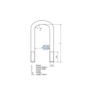 Bride de ressort, r: 45 mm, R: 90 mm, M24 x 3, LTh: 75 mm, L: 345 mm