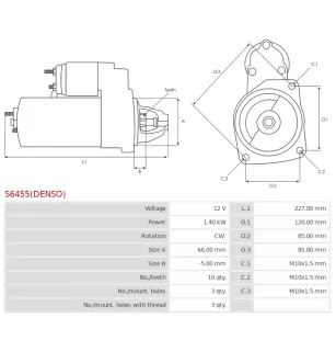 Démarreur 12V 1.40kW 10 dents AS-PL UD815152(DENSO)S, BOSCH 0001108183