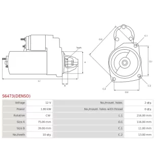 Démarreur 12V 1.80kW 10 dents AS-PL UD808817(DENSO)S, CARGO 115779