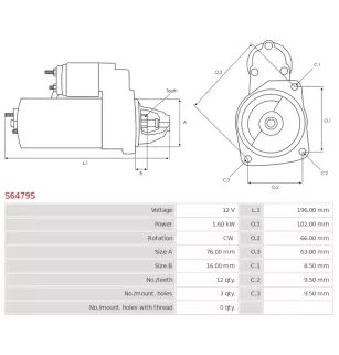 Démarreur 12V 1.60kW 12 dents AS-PL UD100721S, DENSO 438000-2950, TN4380002950, FORD 5341614, GR3T-11000-AA