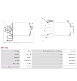 Démarreur 12V 0.80Kw  9 dents DENSO 228000-8770, 228000-8771, ALANKO 439164, 10439164, SUZUKI 31100-40F00