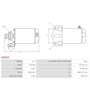 Démarreur 12V 0.70Kw DELCO RS41308, RAS41308, DENSO 428000-3582, 428000-3580, ALANKO 439134, 10439134
