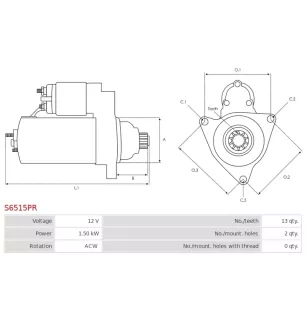 Démarreur 12V 1.50kW 13 dents DELCO DRS1037, DENSO 438000-0190, 438000-0191, 438000-0192, 438080-0192