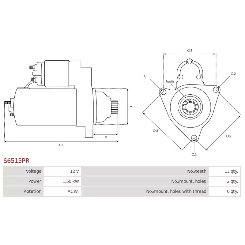 Démarreur 12V 1.50kW 13 dents DELCO DRS1037, DENSO 438000-0190, 438000-0191, 438000-0192, 438080-0192