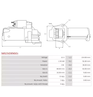 Démarreur 12V 1.50kW 13 dents AS-PL UD819291(DENSO)S, BMW 12418572918