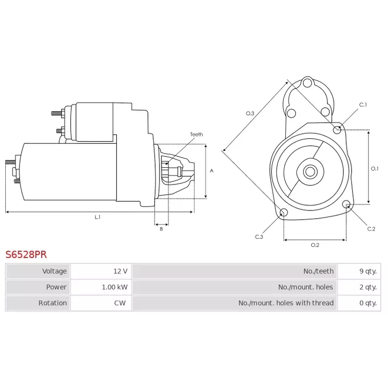 Démarreur 12V 1.00kW 9 dents CARGO 116470, DENSO 428000-1350, 428000-1360, 428080-1350, DSN1406