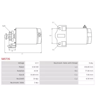 Démarreur 12V 0.50Kw 10 dents KRAUF STU1882, ALANKO 10439209, AS-PL UD19139S, KAWASAKI 21163-1193, DENSO 128000-9640