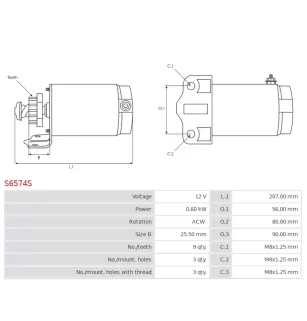 Démarreur 12V 0.50Kw 10 dents BOMBARDIER 278-001-301, 278-001-038, 278-000-577, 278-000-576, AUTOTEAM SDN374A