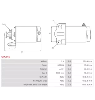 Démarreur 12V 0.70Kw 8 dents BOMBARDIER 278-001-295, 278-001-497, 278-001-936, 515-173-051,  DENSO 228000-6242, 228000-6241