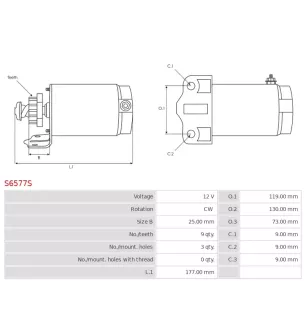 Démarreur 12V 9 dents ALANKO 439127, 10439127, DELCO RS41312, AS-PL UD19199S, ARROWHEAD SND0521