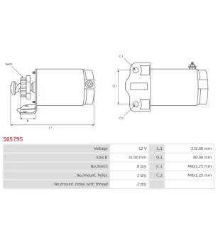 Démarreur 12V 8 dents AS-PL UD19197S, DENSO 428000-5300, ARROWHEAD SND0607, BOMBARDIER 515-176-399