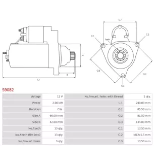 Démarreur 12V 2.00kW 13 dents Remplace pour AS-PL UD00652S, POONGSUNG 03101-3011