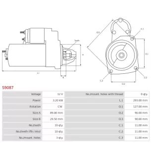 Démarreur 12V 3.2kW 10 dents AS-PL S9087, BOBCAT 7169477, CARGO 114388