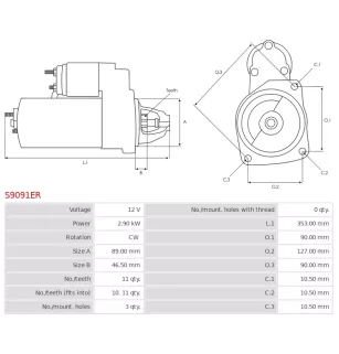 Démarreur 12V 2.90kW 11 dents AS-PL S4010, S9024, S9091, UD16660S, BOSCH 0001359047