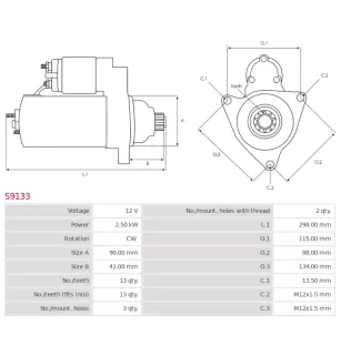 Démarreur 12V 2.50kW 13 dents AS-PL UD02127S, HYUNDAI / KIA OK63818400, OK63818400A, POONGSUNG 03111-5070, 3EFFE STRW201