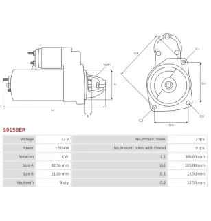 Démarreur 12V 1.50kW 9 dents Remplace pour ELMOT R5B