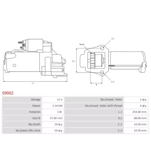Démarreur 12V 2.10Kw 19 dents FORD 1096338, 1120215, 1140110, 1151641, 1214371, 1387062