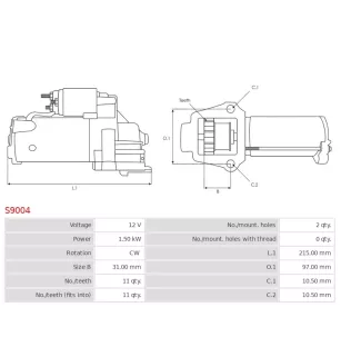 Démarreur 12V 2.20Kw 11 dents FORD 1120214, 1140111, 1218885, 1369310, 1465010, 1756796