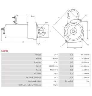 Démarreur 24V 7.50Kw 13 dents KOMATSU 6008133651, 6008133721, 6008134560, 6008134651, 6008134652, 6008135660