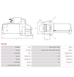 Démarreur 12V 1.20KW 10 dents CASCO CST35204, CST35204AS, CST35204ES, CST35204GS, CST35204OS, CST35204RS