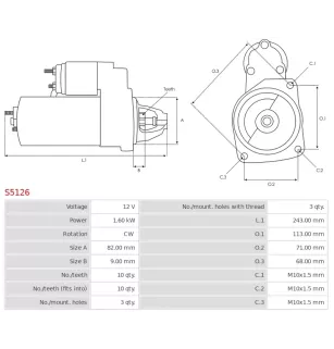 Démarreur 12V 1.60KW 10 dents MITSUBISHI M001T84181, M001T84181ZC, M1T84181, M1T84181ZC, ANDEL ANM12798X