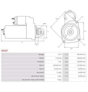 Démarreur 24V 7.40kW 11 dents Remplace pour AS-PL UD11099S, NIKKO 0-23000-7400