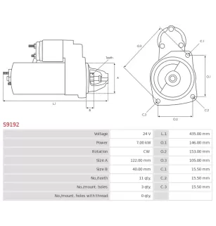 Démarreur 24V 7.00kW 11 dents Remplace pour AS-PL S9192, UD11116S, SAWAFUJI 0350-602-0230
