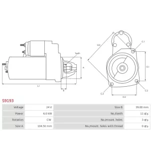 Démarreur 24V 6.0kW 11 dents AS-PL UD11110S, NISSAN 23300-96076, 23300-96508, SAWAFUJI 0350-602-0016, 0351-602-0013