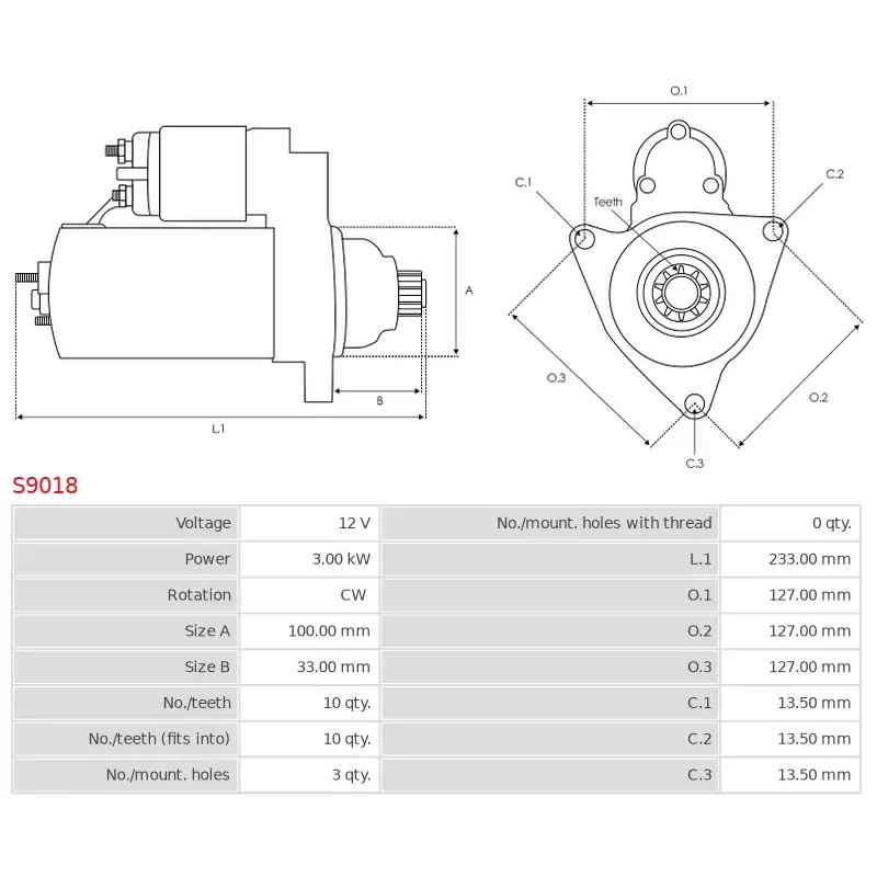 Démarreur 12V 3.00Kw 10 dents MAGNETON 9142760, 9142780,