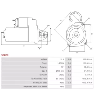 Démarreur 12V 3.00Kw 10 dents FORD 1140757, 1144505, 1350459, 1366195, 1368974, 1483817